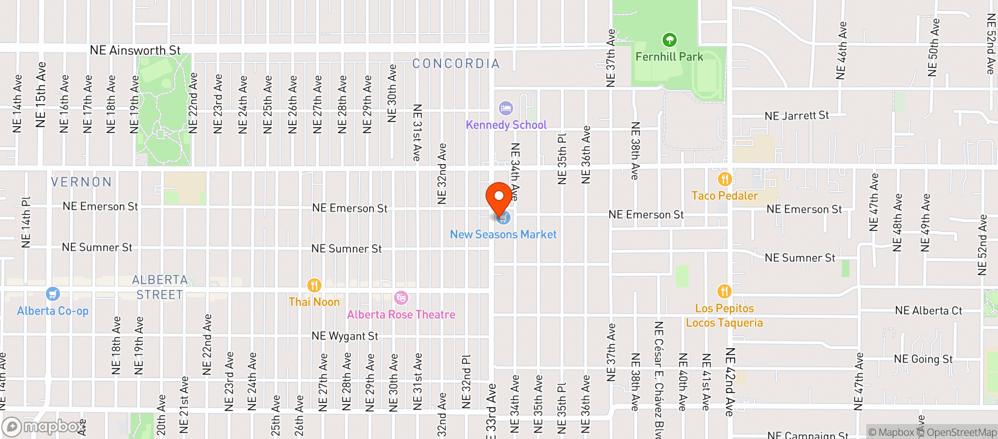 Map showing New Seasons Market - Concordia