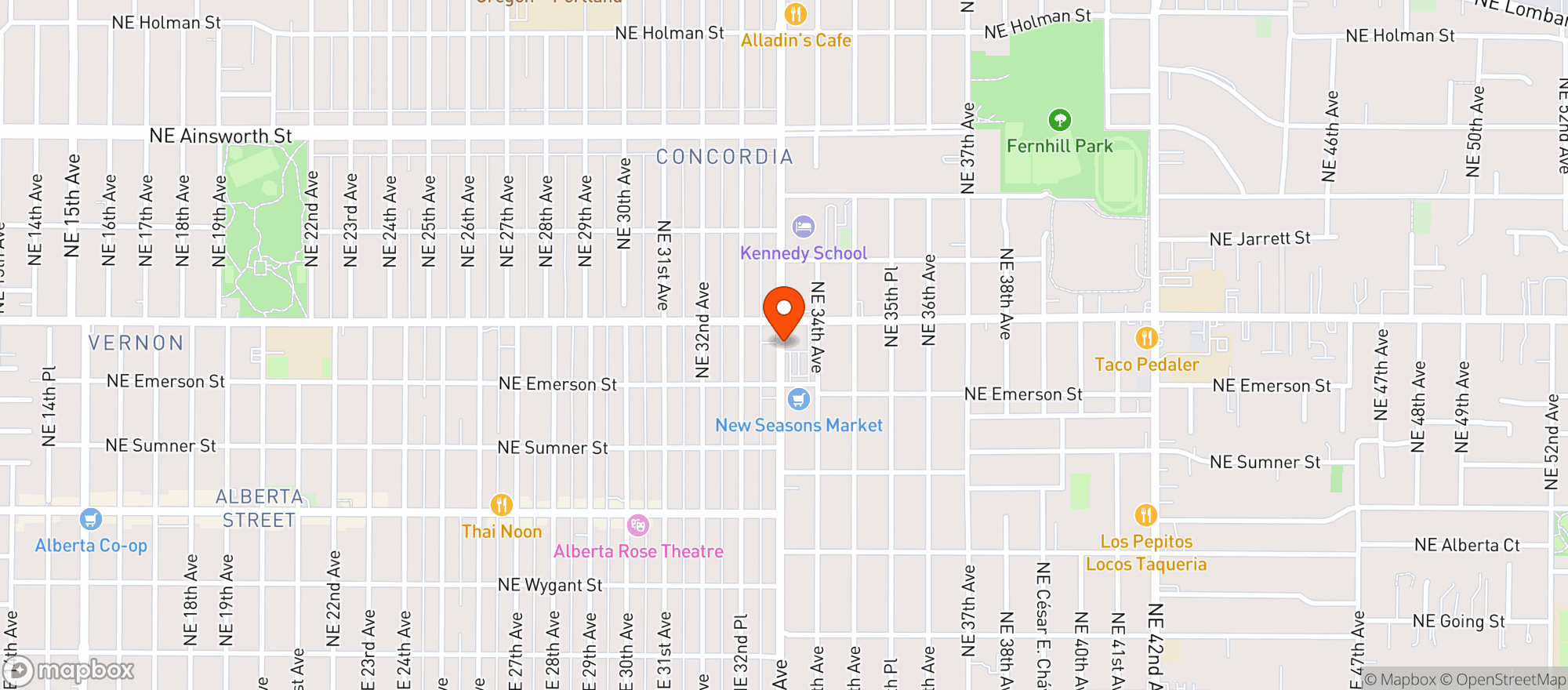 Map showing Mary Jane’s House of Glass - NE 33rd