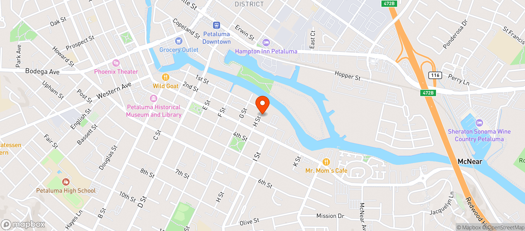 Map showing Aqus Cafe