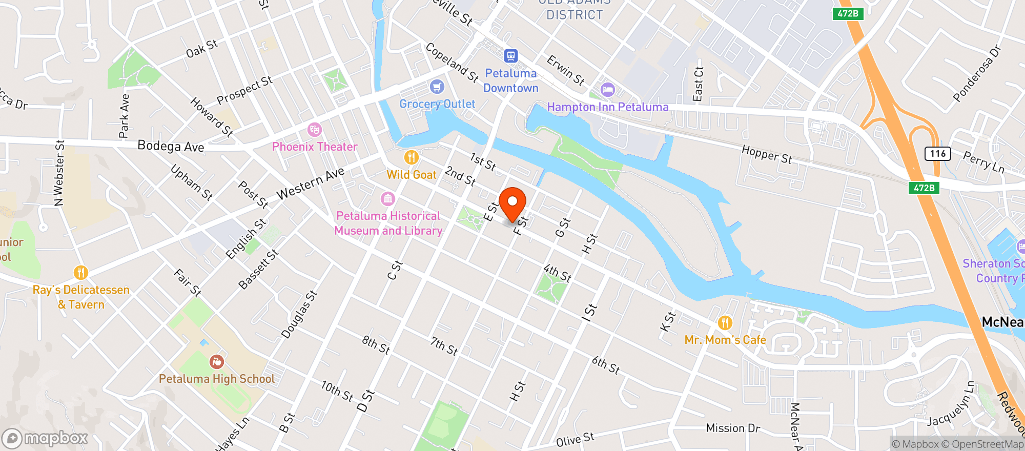 Map showing Pinkys Pizza Parlors