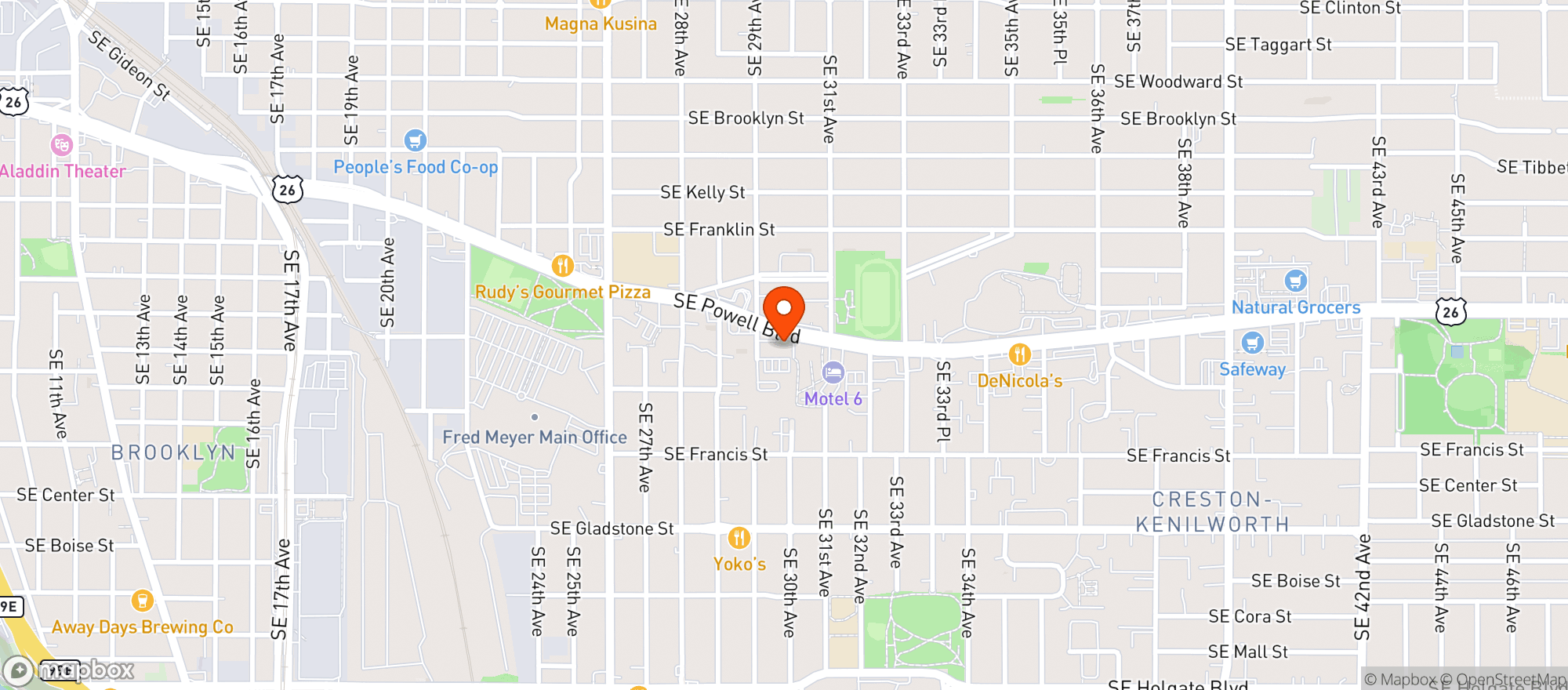 Map showing Hopworks Urban Brewery