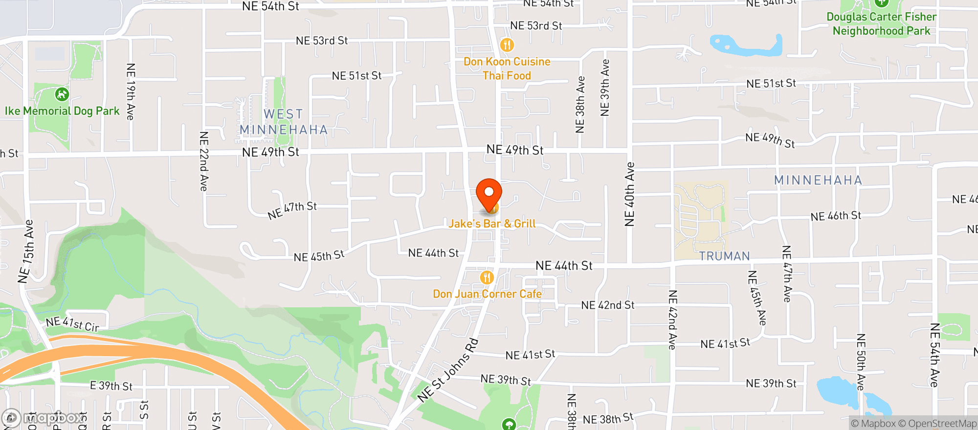 Map showing Jakes Bar & Grill