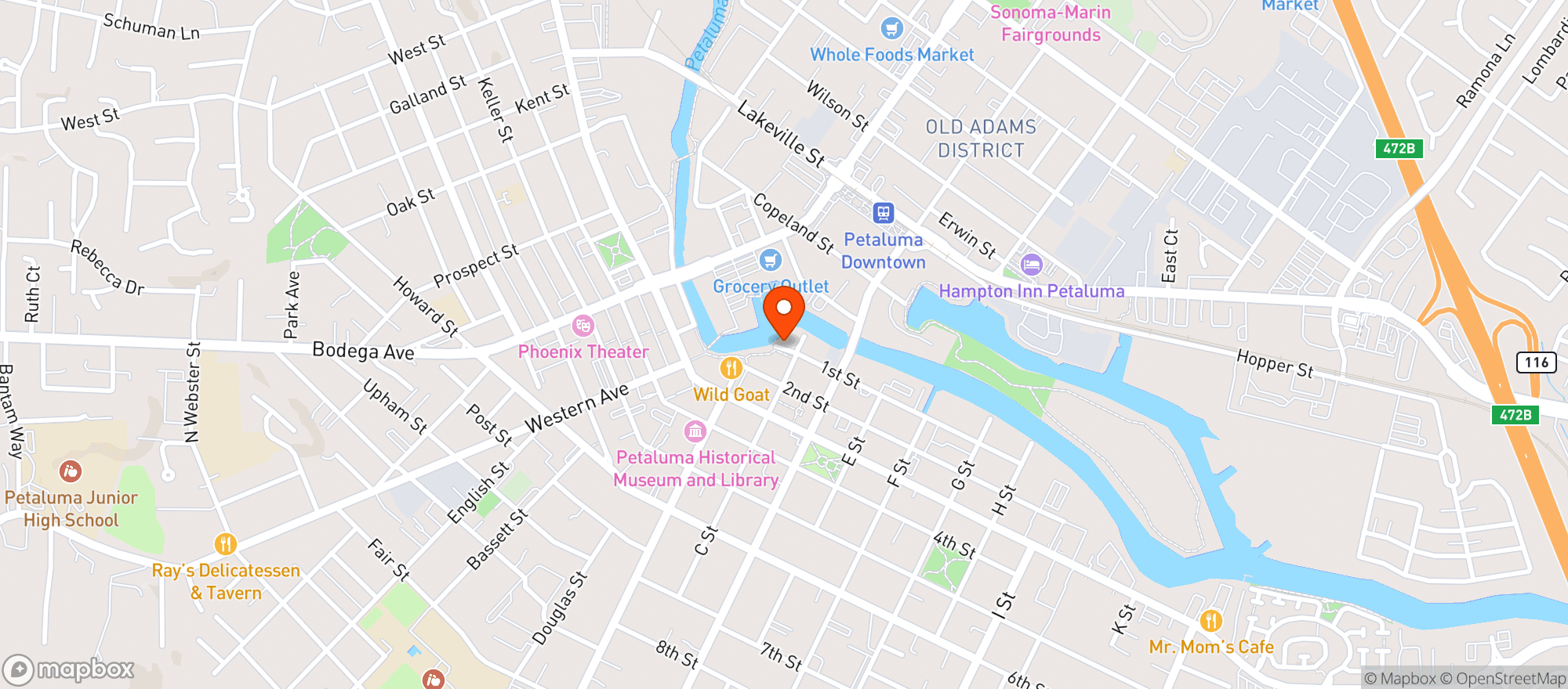Map showing Petaluma Yacht Club