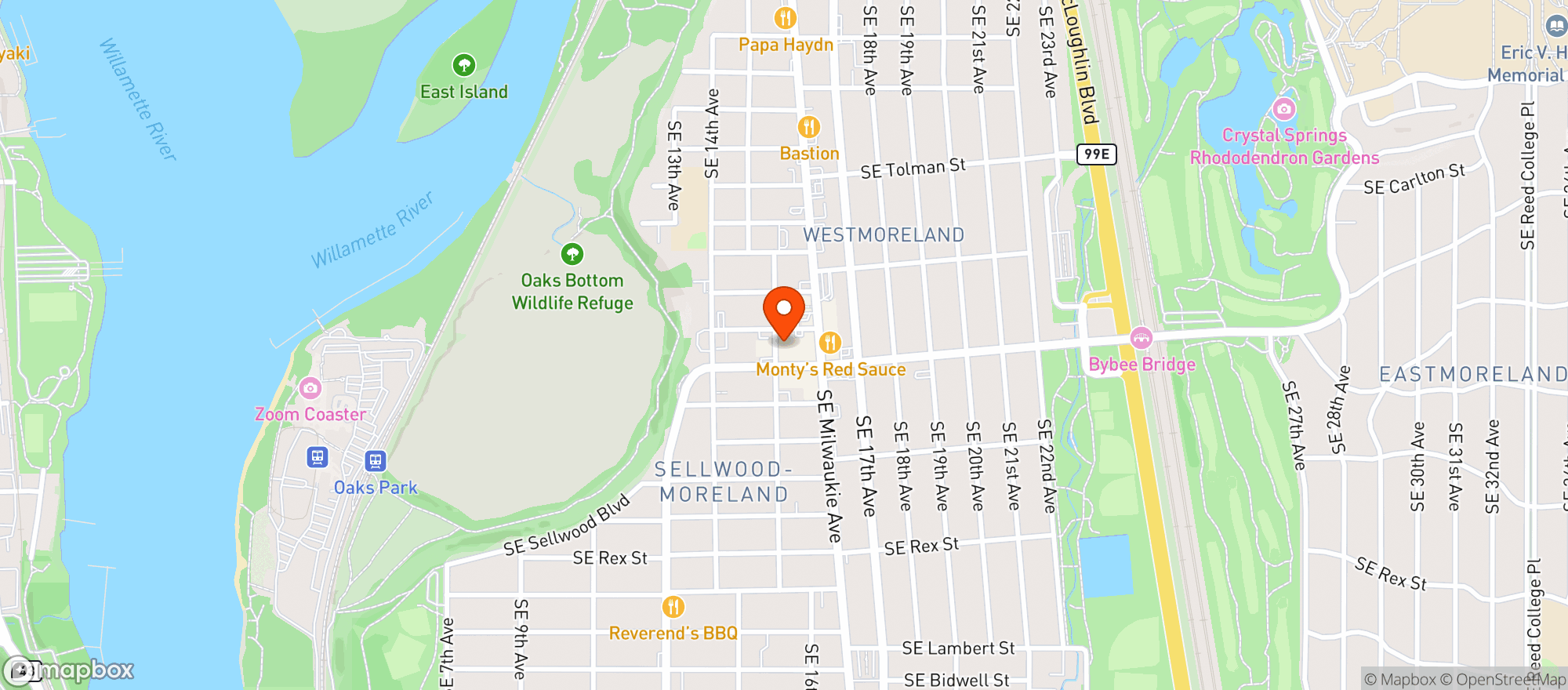 Map showing Bible Club PDX