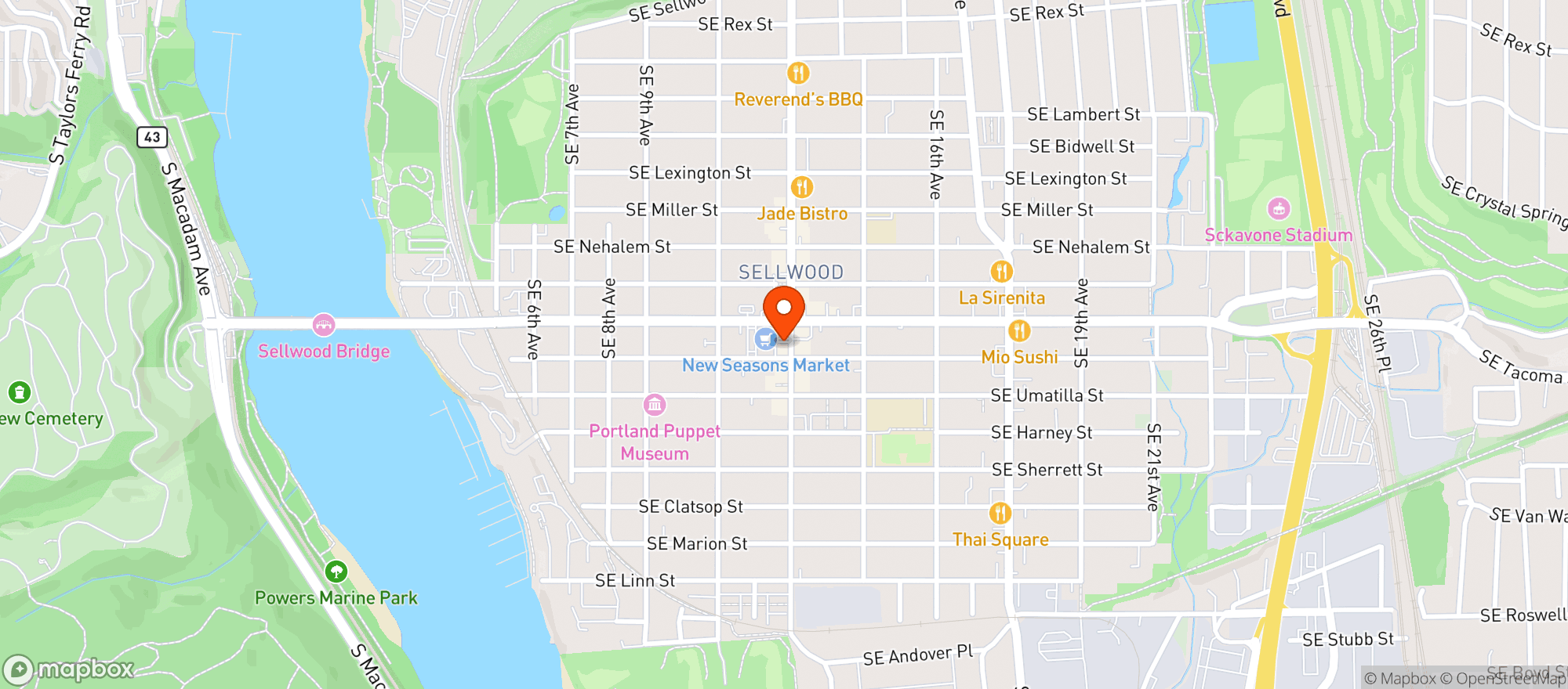 Map showing New Seasons Sellwood