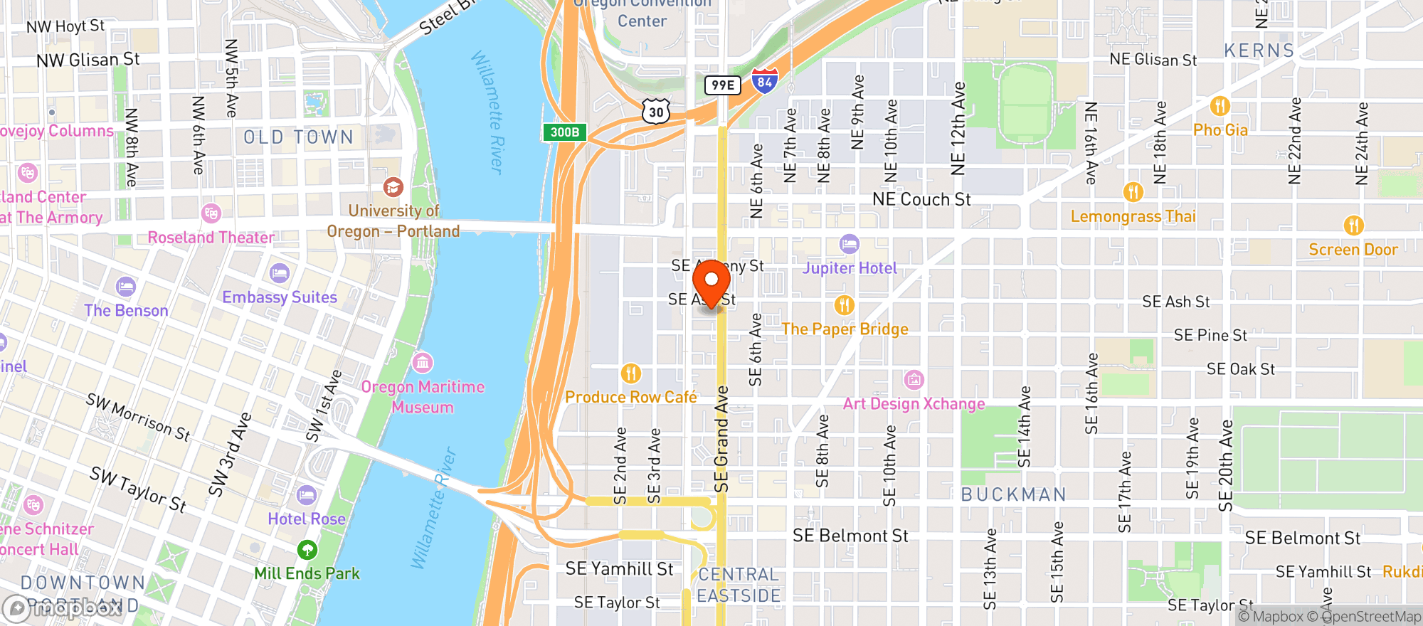 Map showing Bridge City Collective - Se Portland