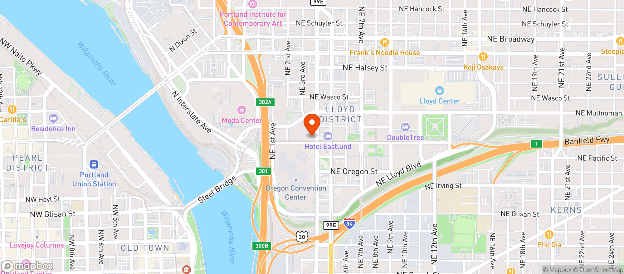 Map showing Hyatt Regency Portland At The Oregon Convention Center