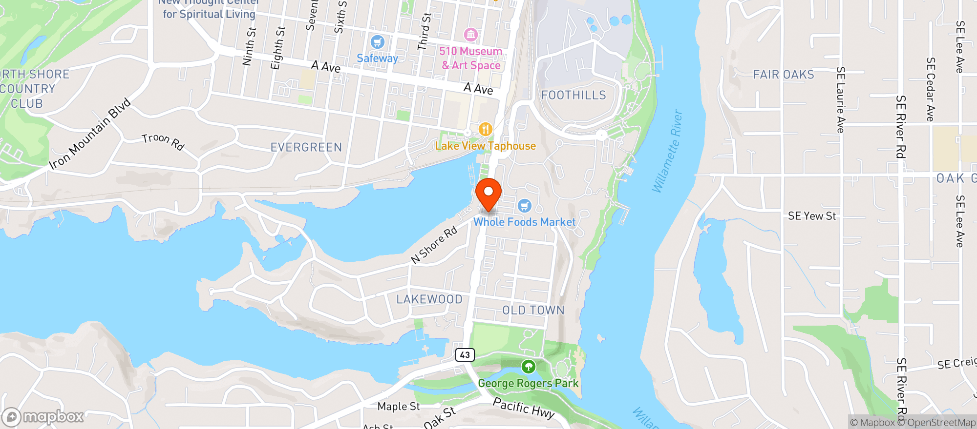Map showing Whole Foods - 10654 - Lake Oswego