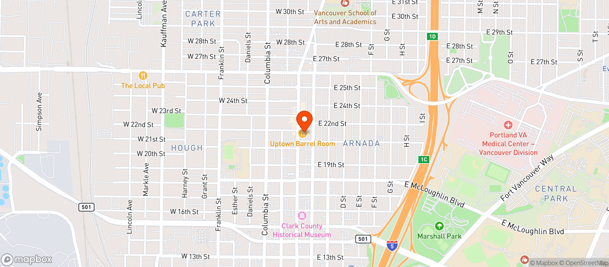 Map showing UPTOWN BARREL ROOM