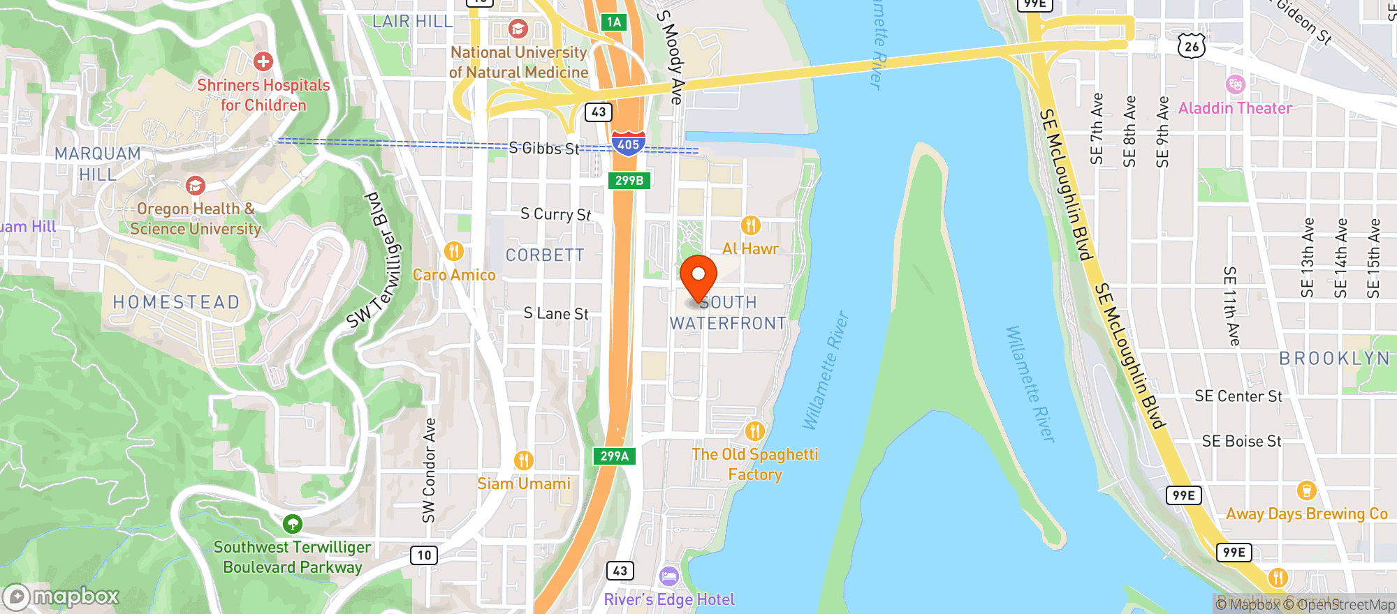 Map showing Growler Guys South Waterfront