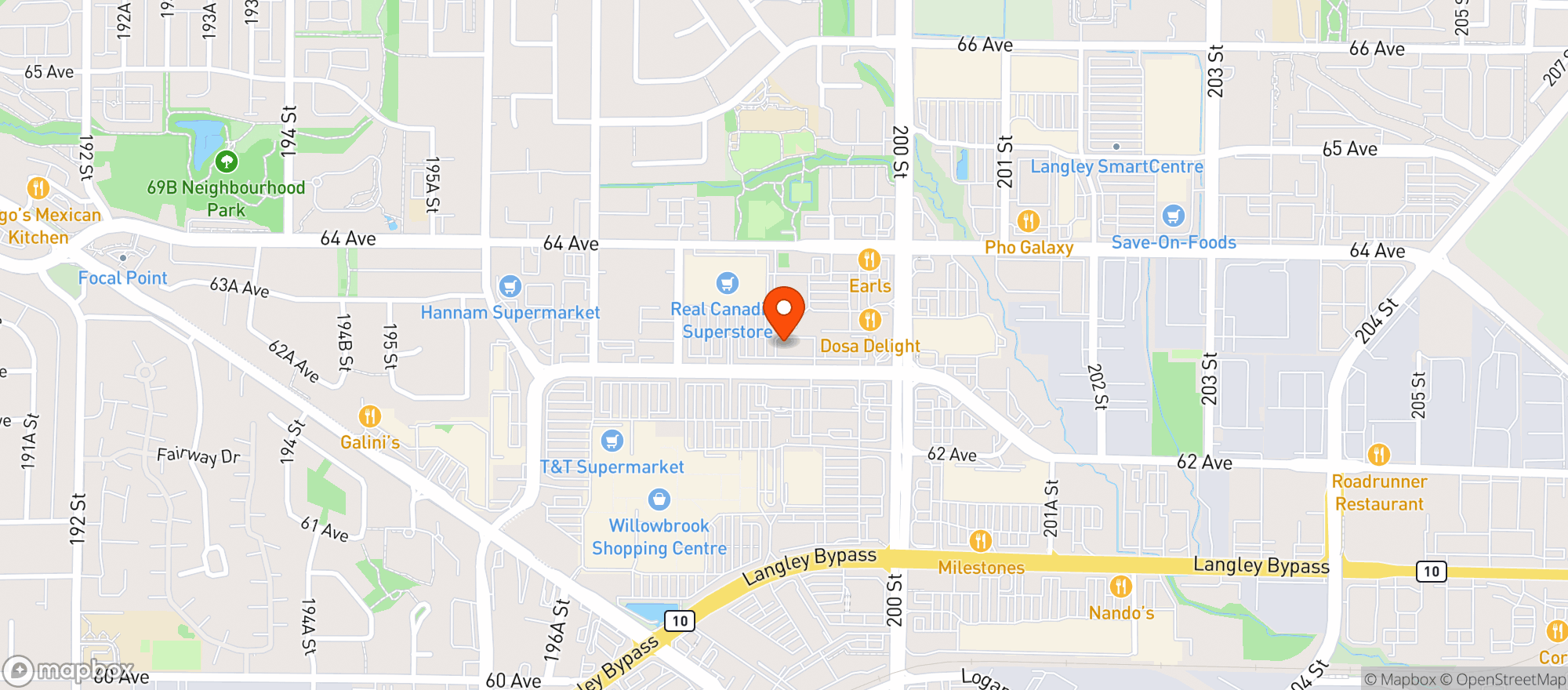 Map showing Sammy J's Grill & Bar Langley