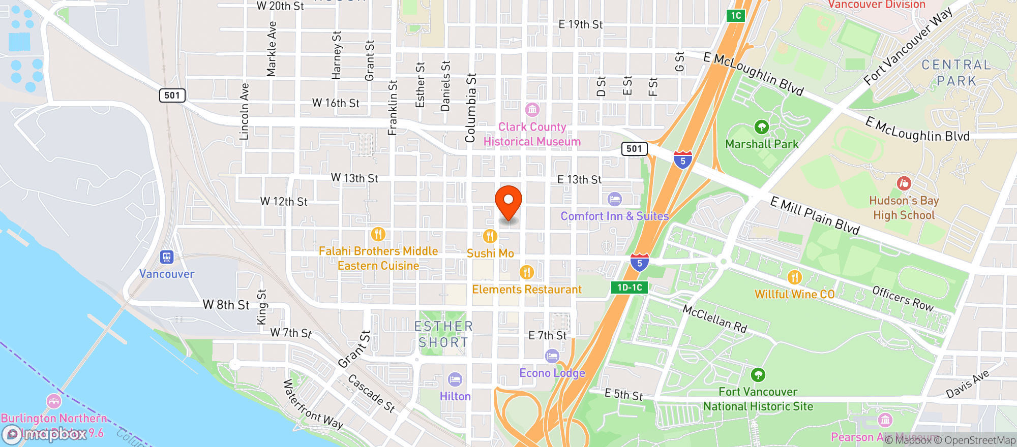 Map showing Brothers Cascadia Brewing Evergreen Pub