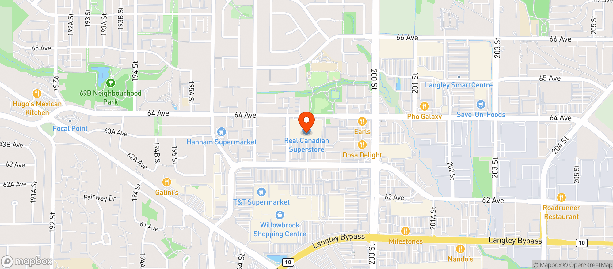 Map showing Real Canadian Superstore