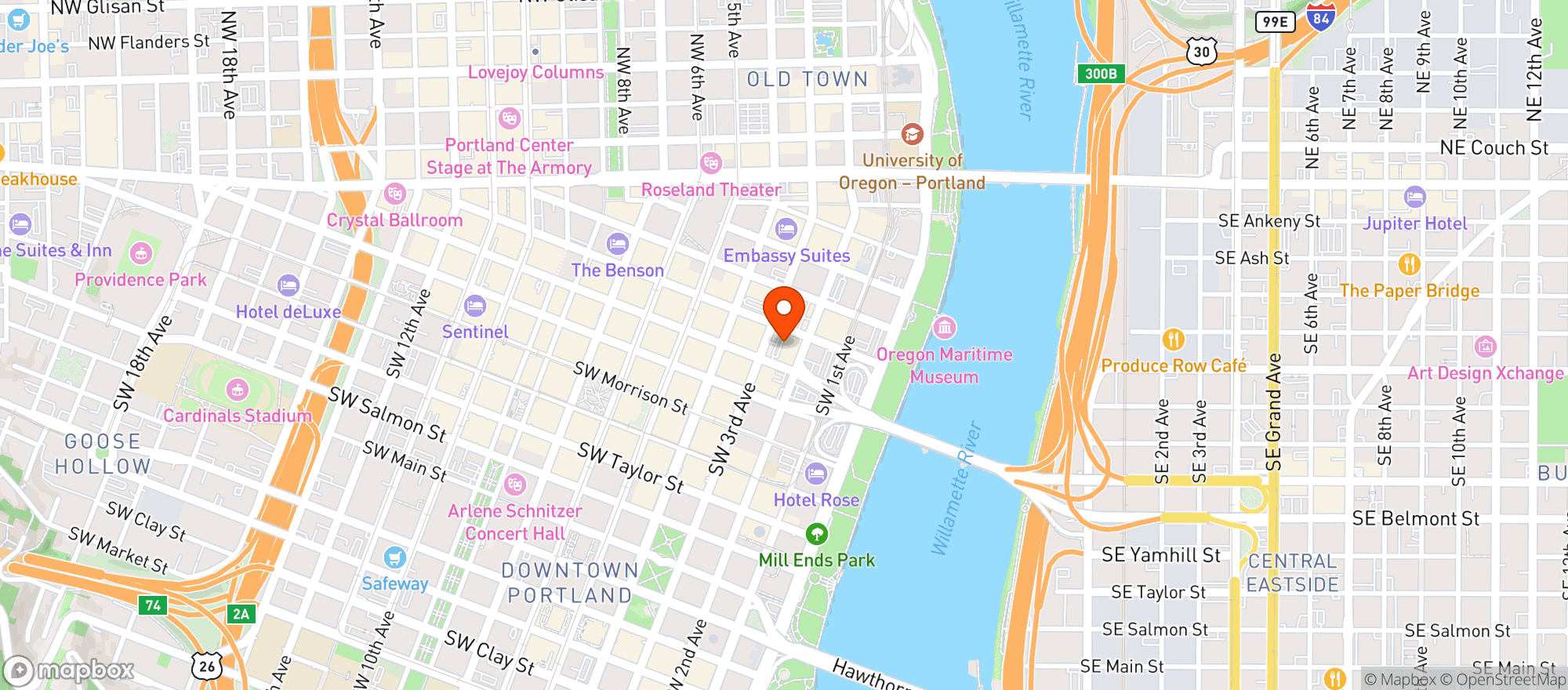 Map showing Hubers Cafe