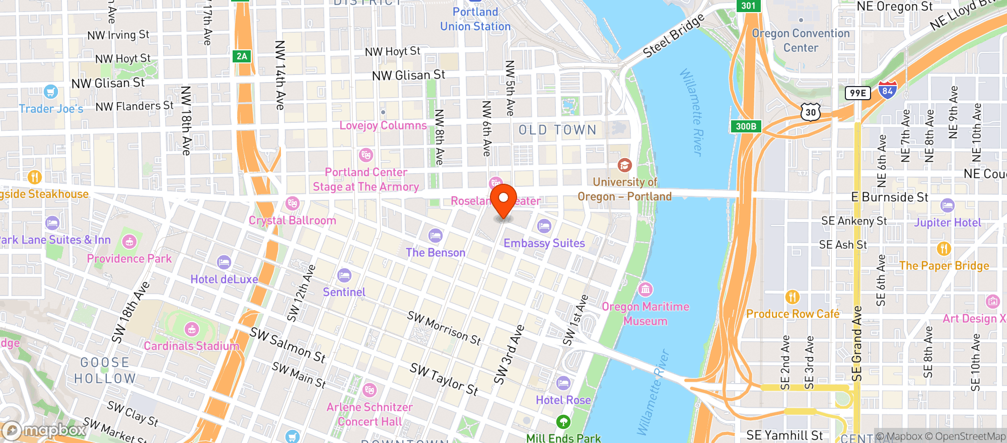 Map showing Portland City Grill