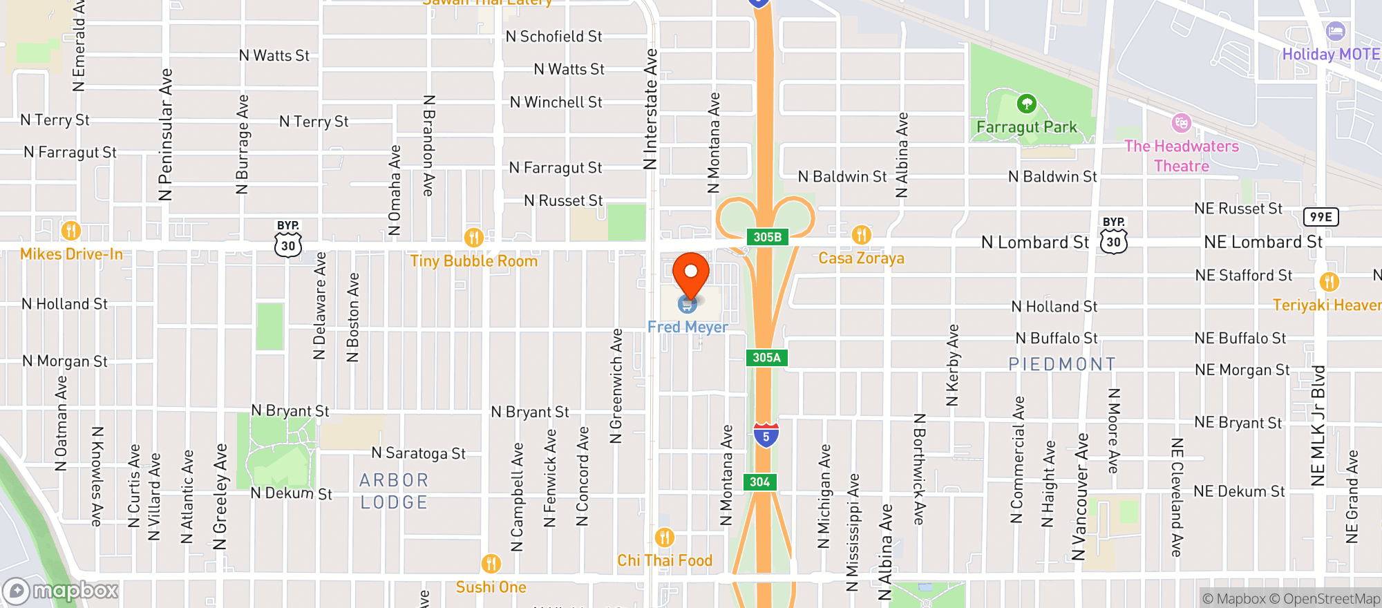 Map showing Fred Meyer