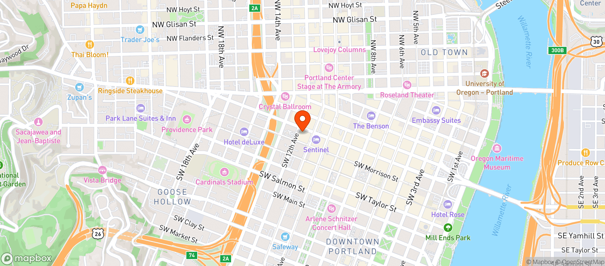 Map showing Multnomah Whiskey Library