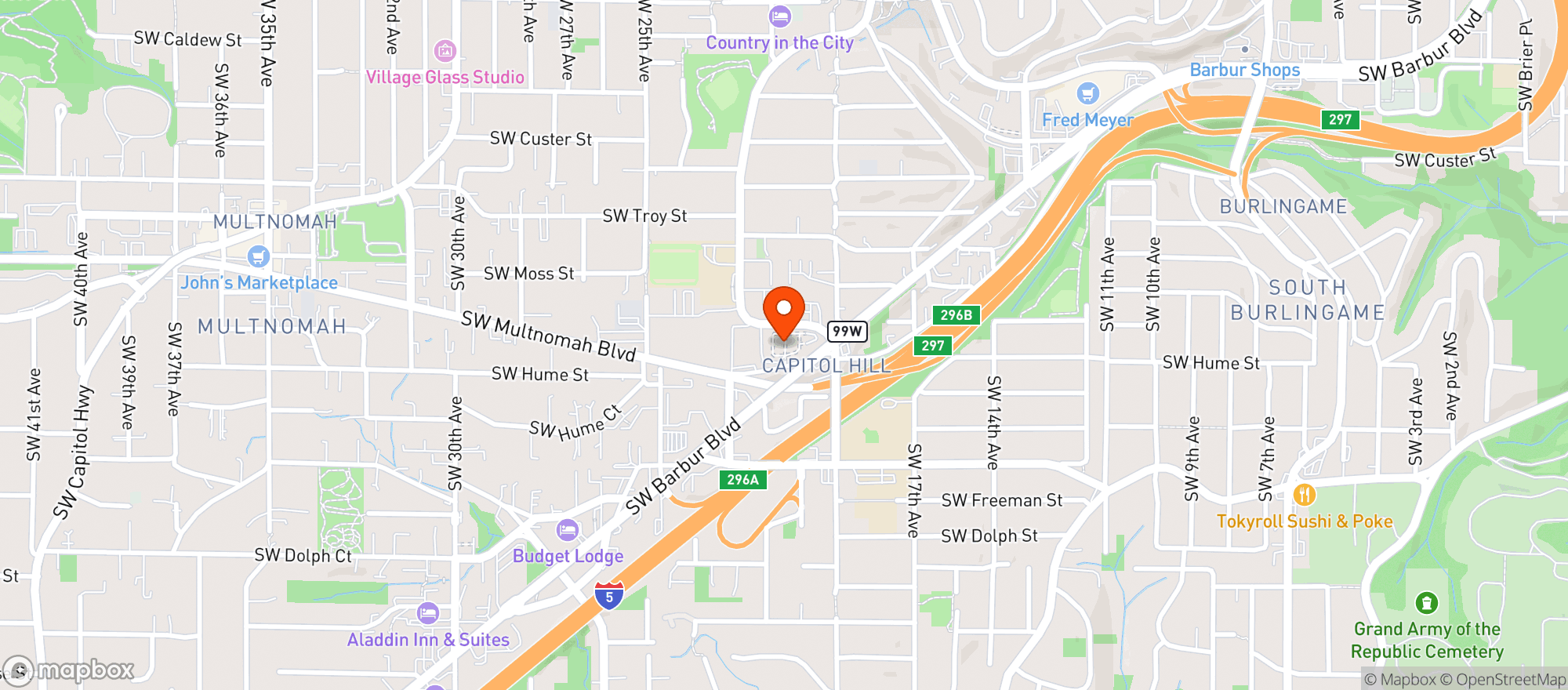 Map showing Safeway #3136 Barbur Blvd