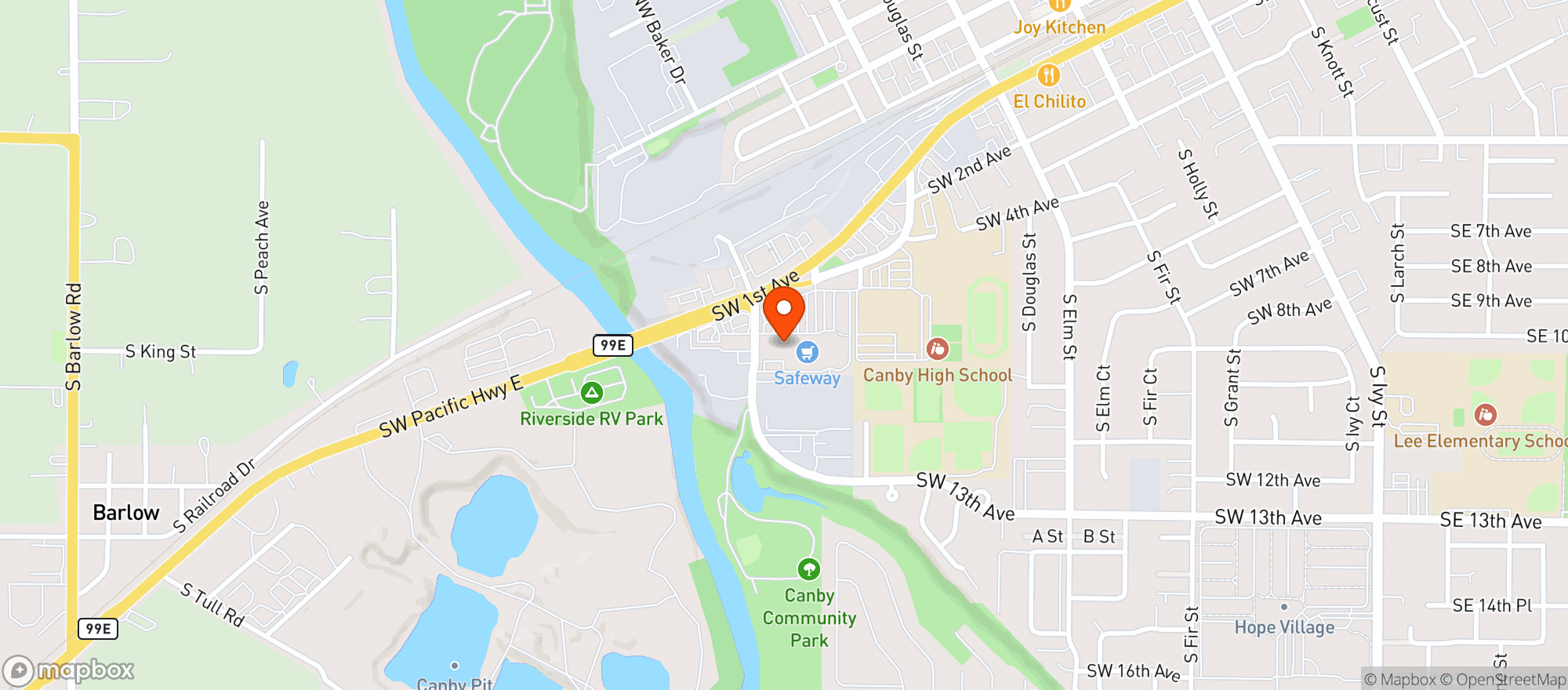 Map showing Safeway #2604 Canby
