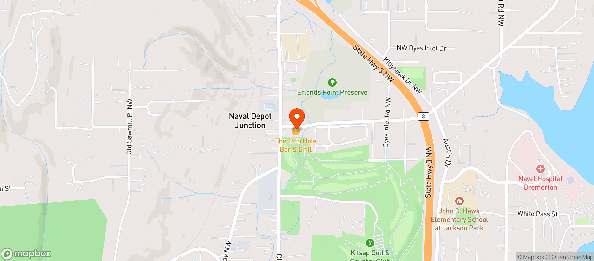 Map showing 19th Hole Tavern