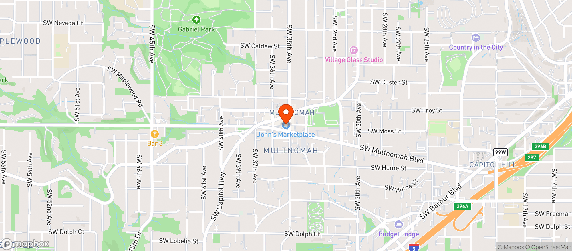 Map showing JOHN'S MARKETPLACE MULTNOMAH - PORTLAND