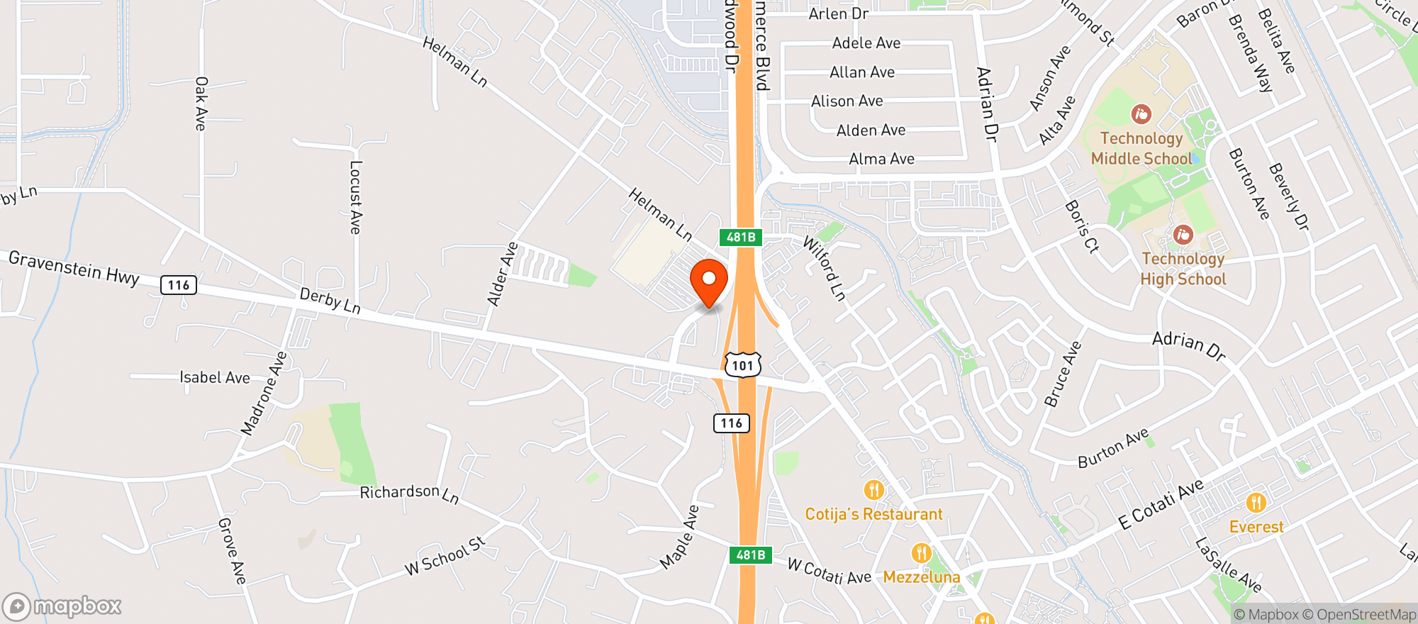 Map showing Mercy Wellness - Cotati
