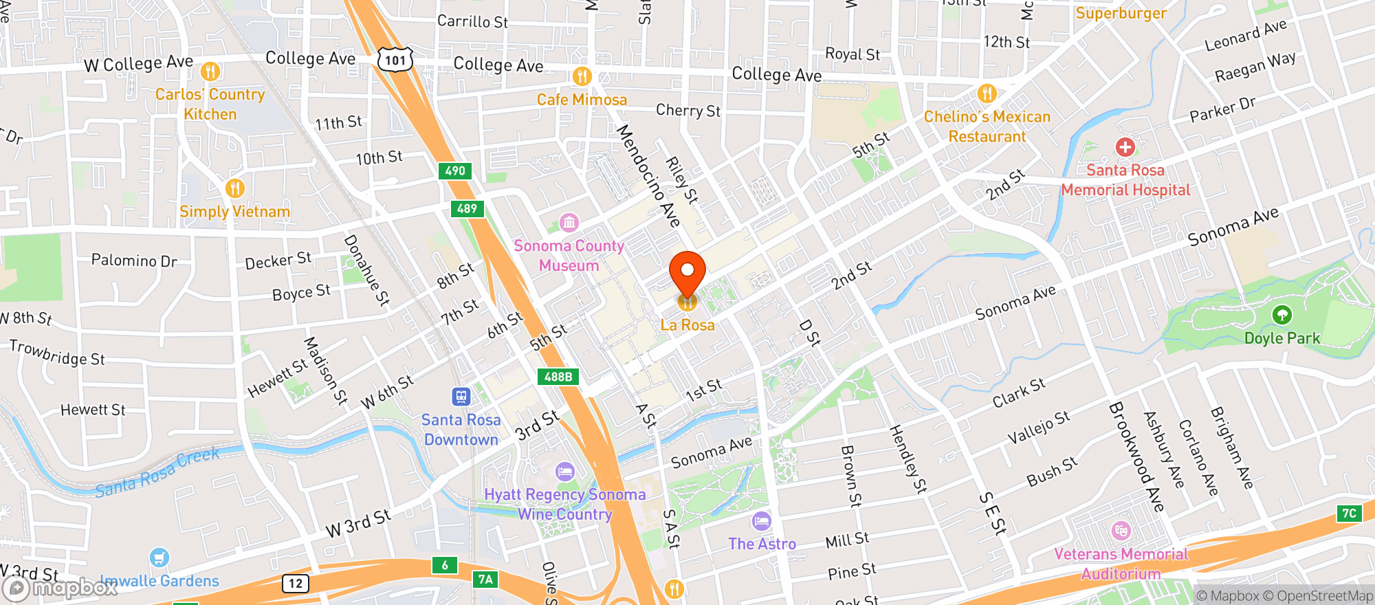 Map showing La Rosa Tequileria