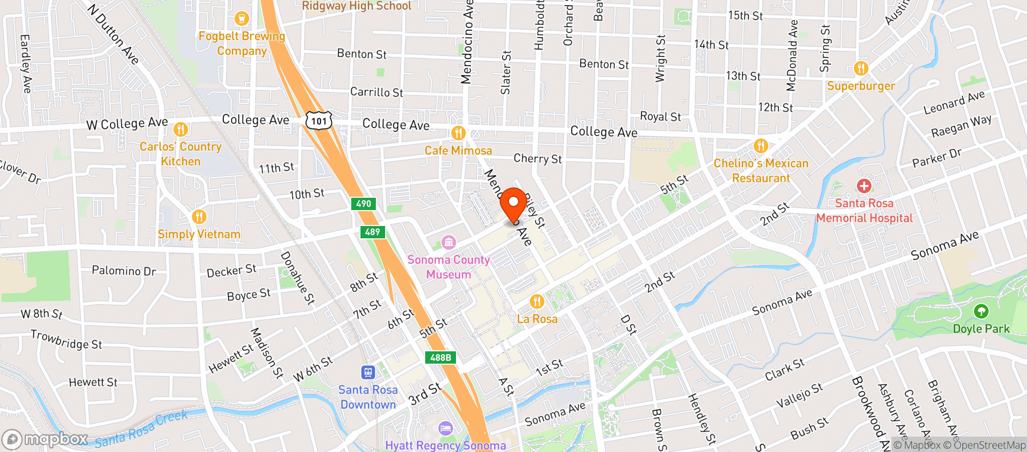 Map showing Barrel Proof Lounge
