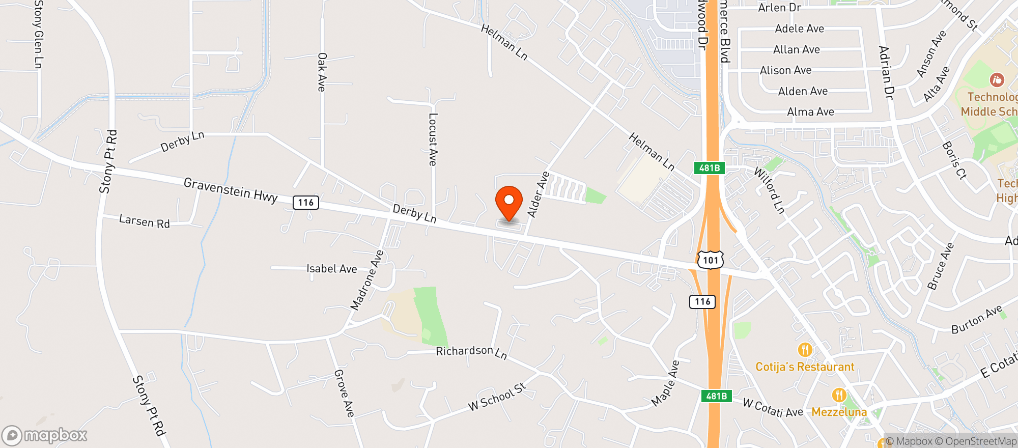 Map showing Jane Dispensary - Cotati