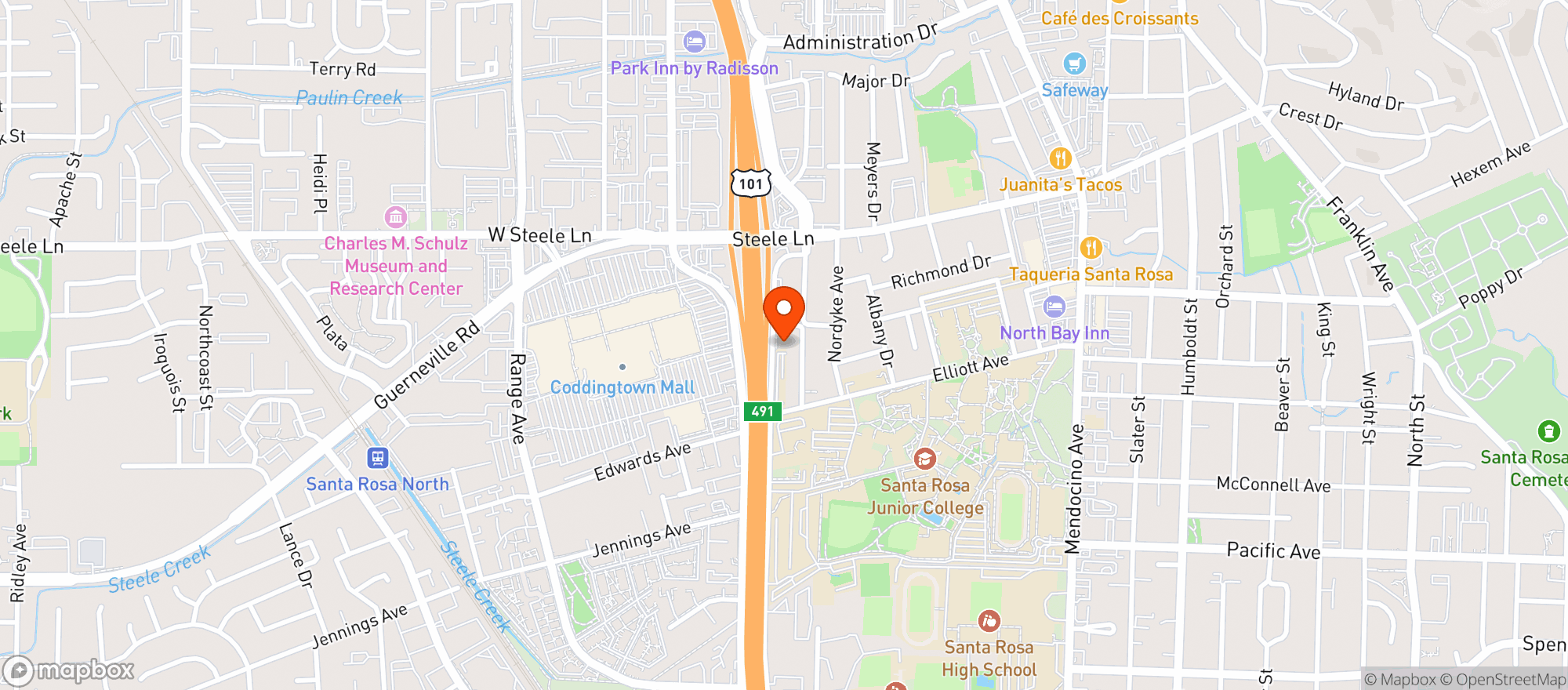Map showing Jane Dispensary - Santa Rosa