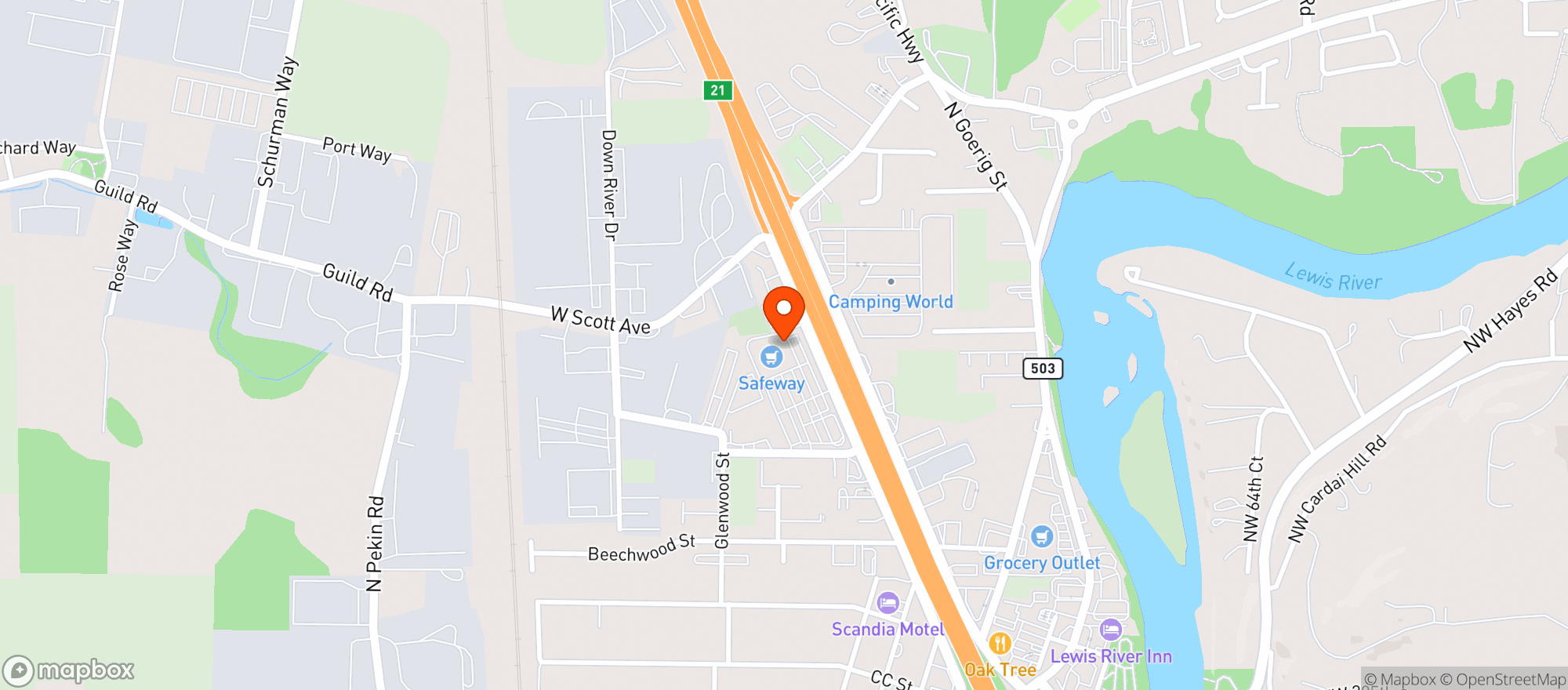 Map showing Safeway #1762 Woodland