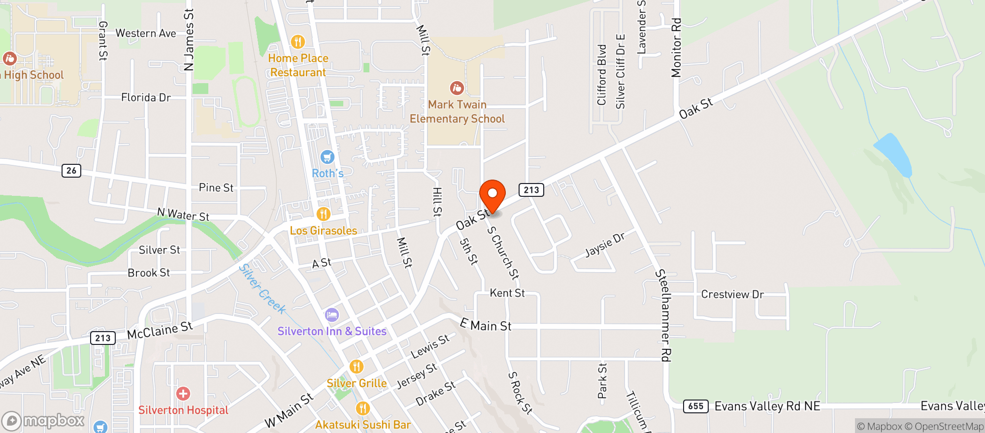 Map showing Oak Market