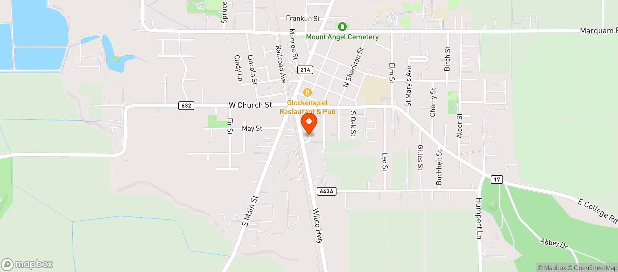 Map showing Mt Angel Sausage Company