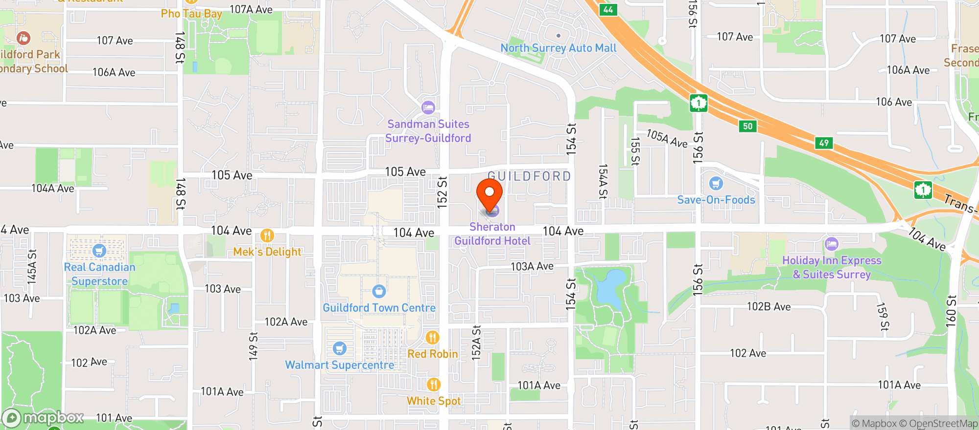 Map showing Sheraton Vancouver Guildford Hotel