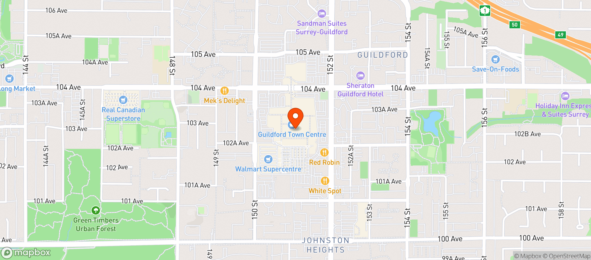 Map showing Walmart E. Surry, Bc, Guildford /