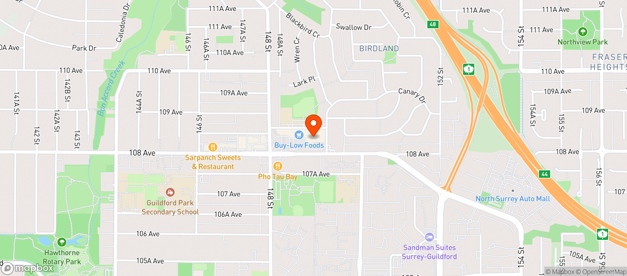 Map showing Buy Low Foods - 108th Ave Surrey