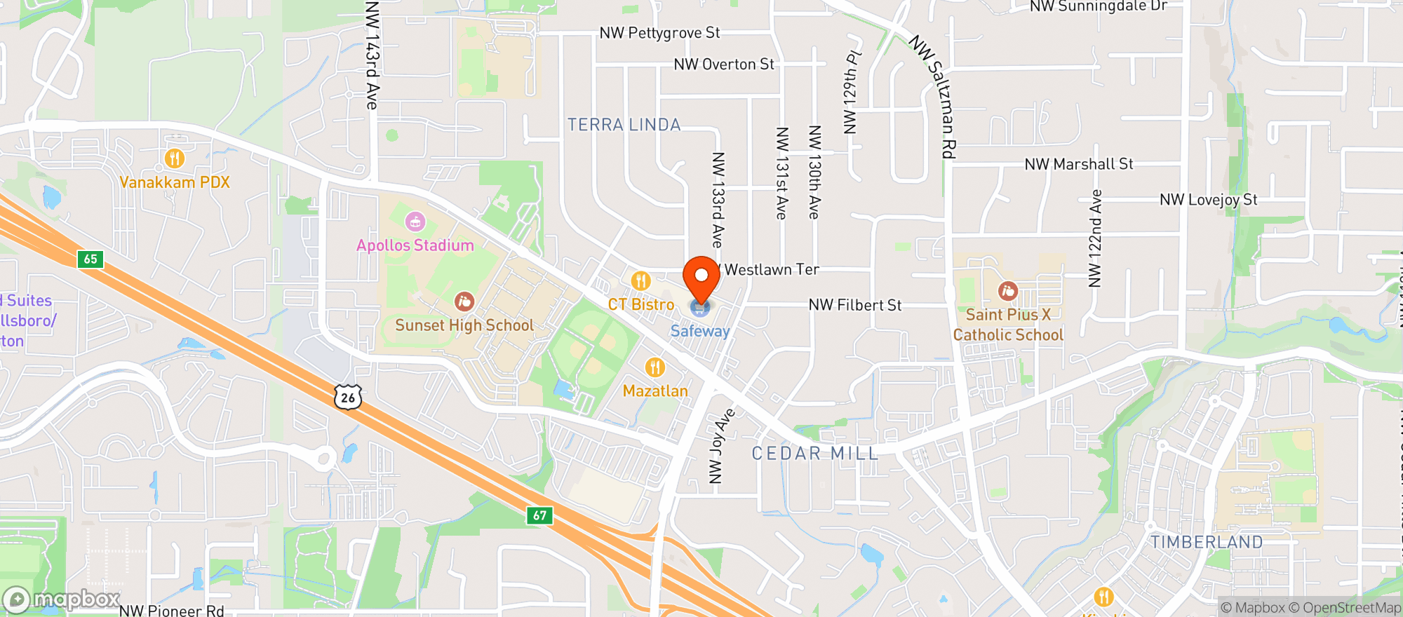 Map showing Safeway #1525 Nw Cornell