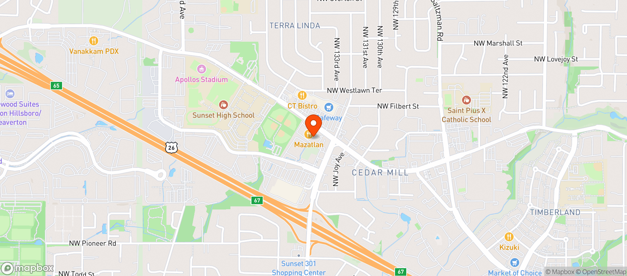 Map showing Cedar Mill Liquor & Cigars