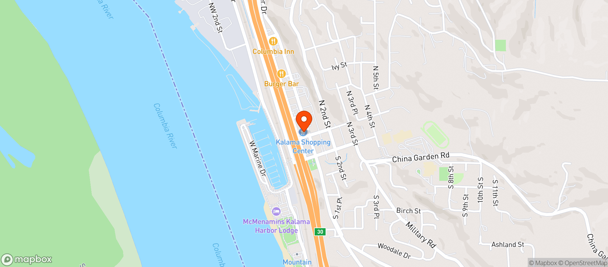 Map showing Kalama Shopping Center - Kalama