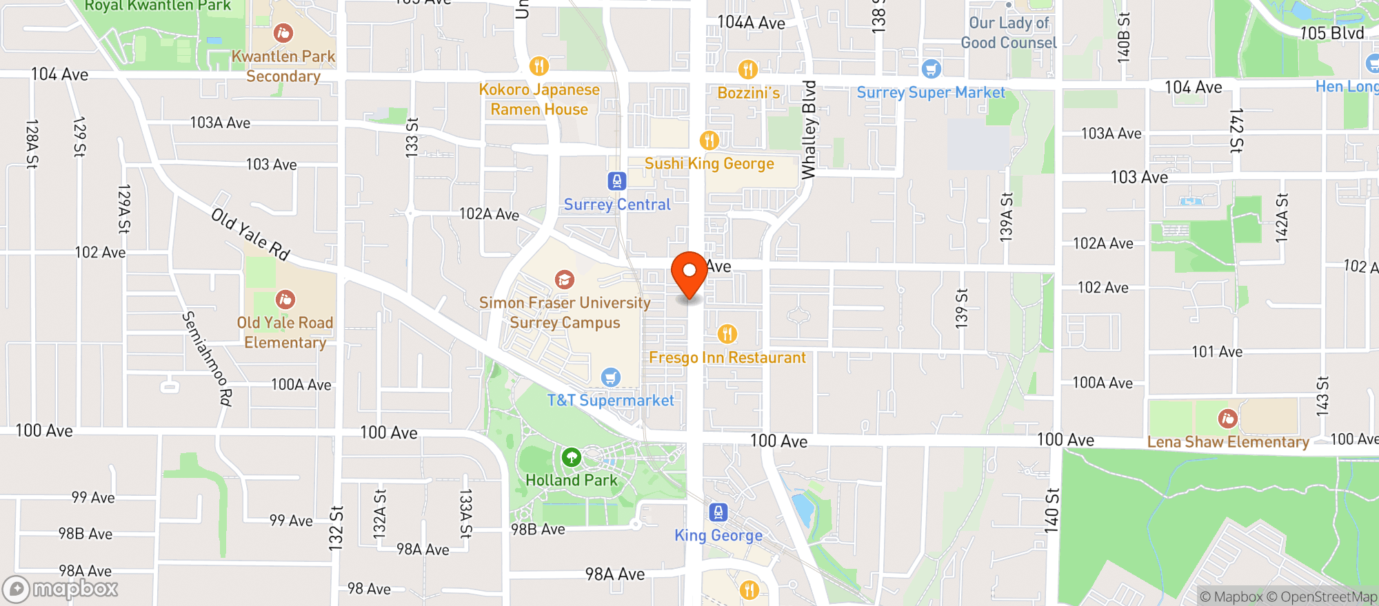 Map showing Walmart Surrey (downtown)