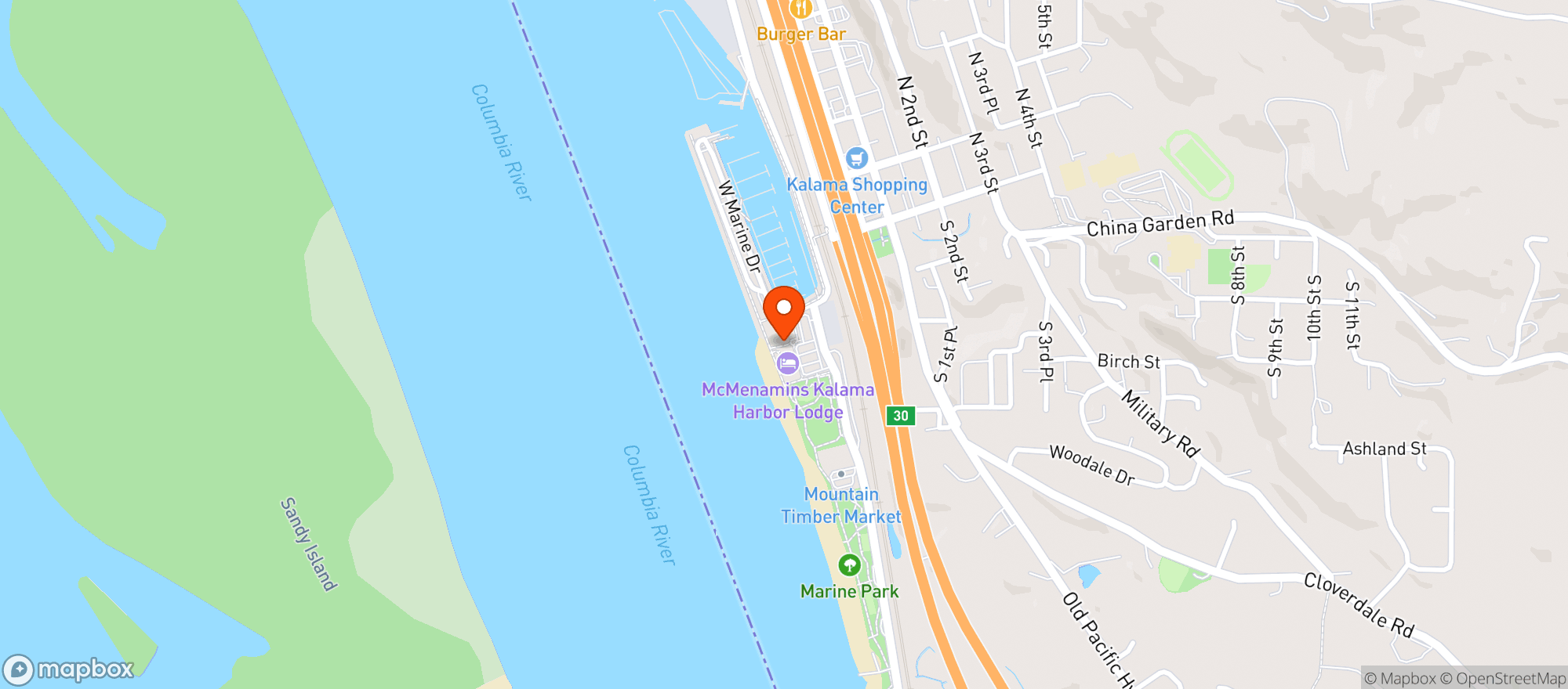 Map showing Mcmenamins Kalama Brewery