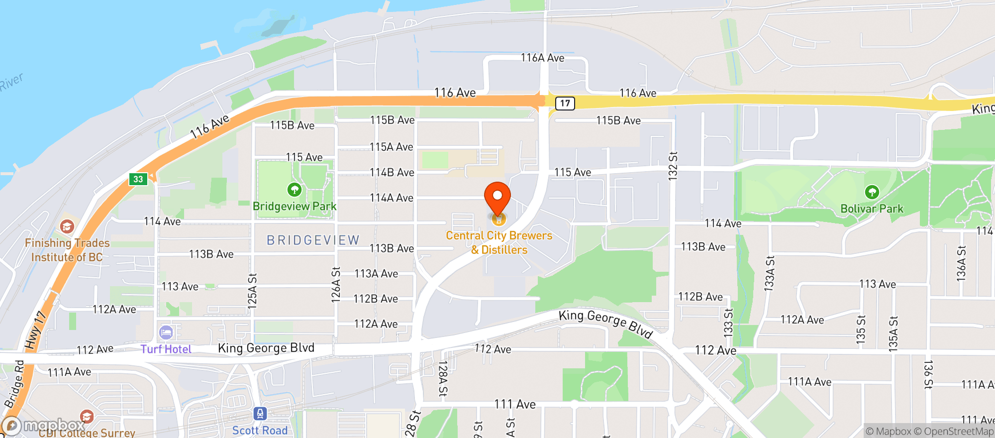 Map showing Central City Brewers & Distillers