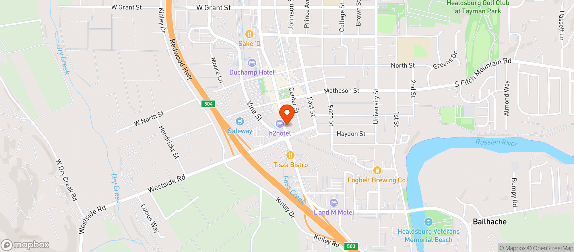 Map showing Maison Healdsburg