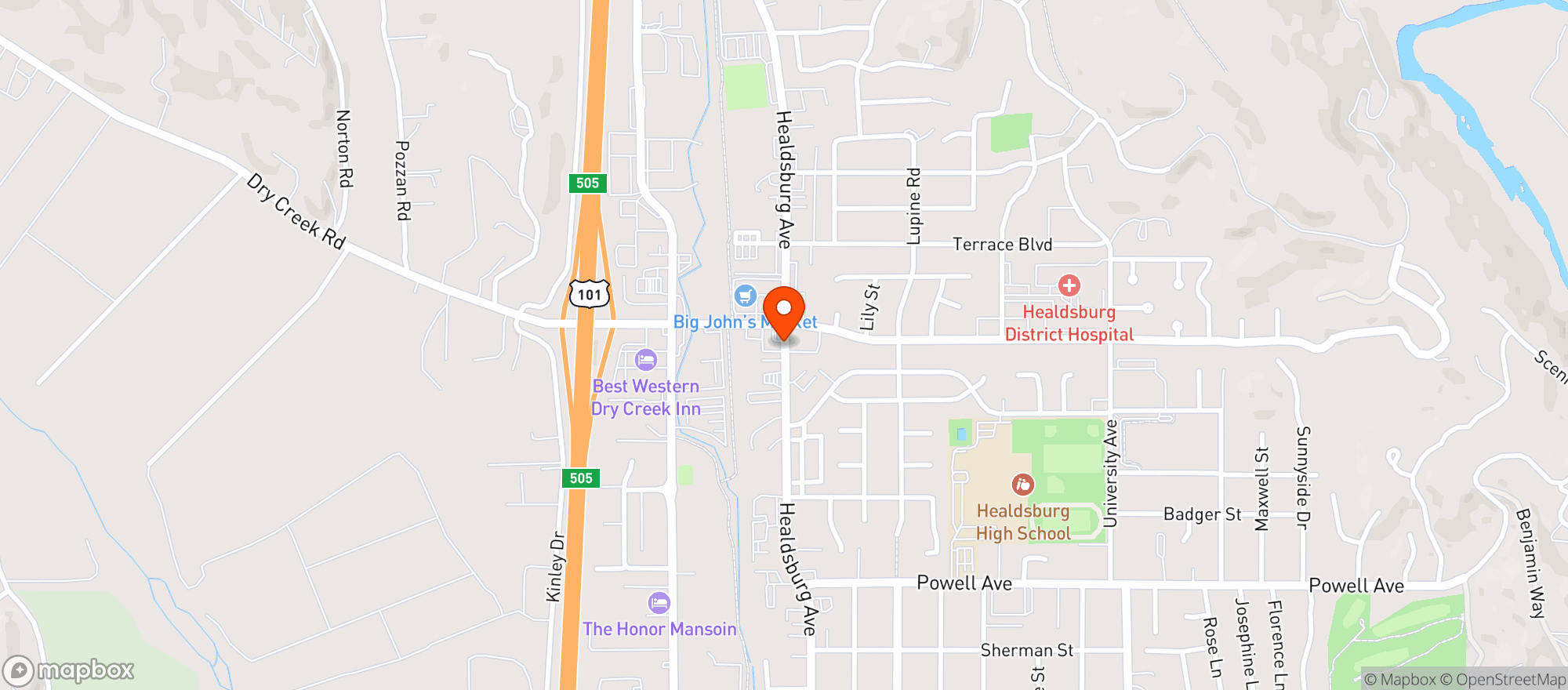 Map showing Healdsburg Gas Mart