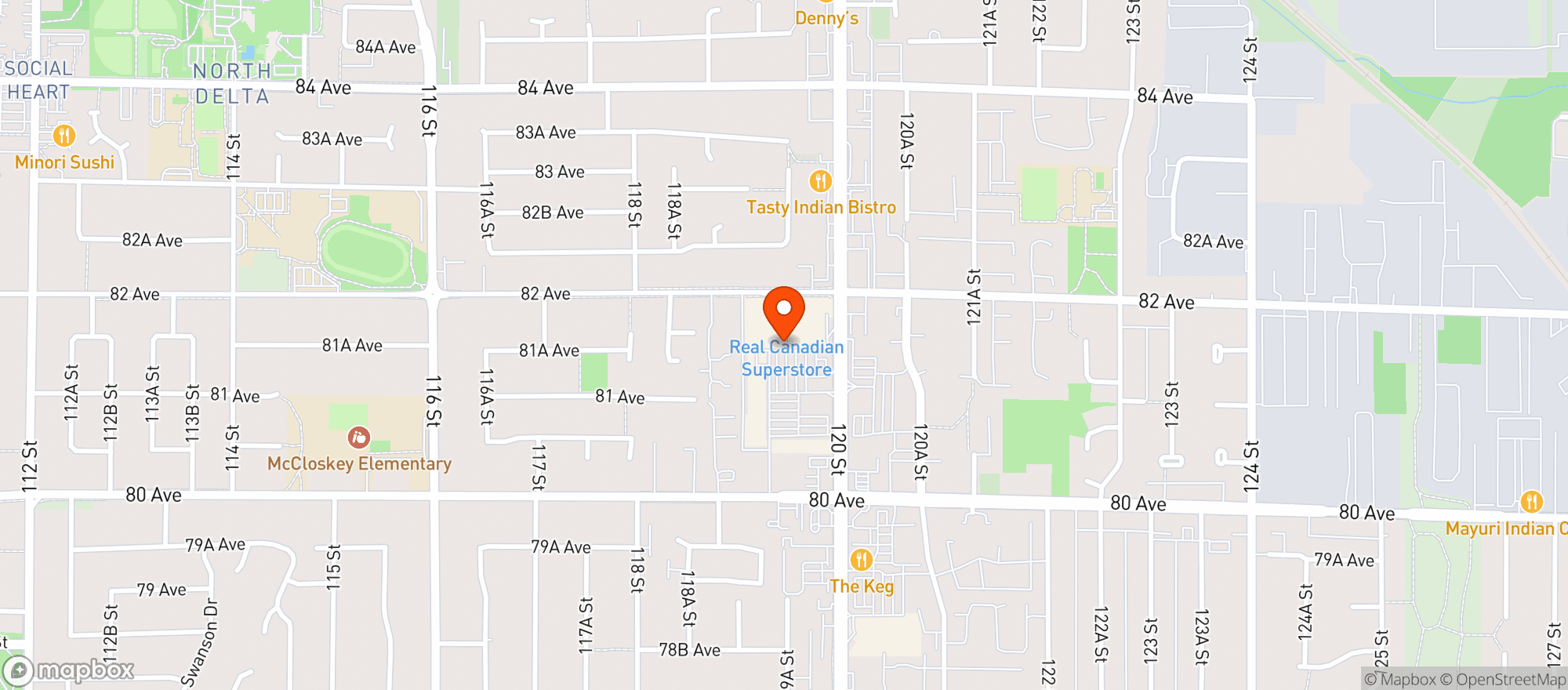 Map showing Real Canadian Superstore