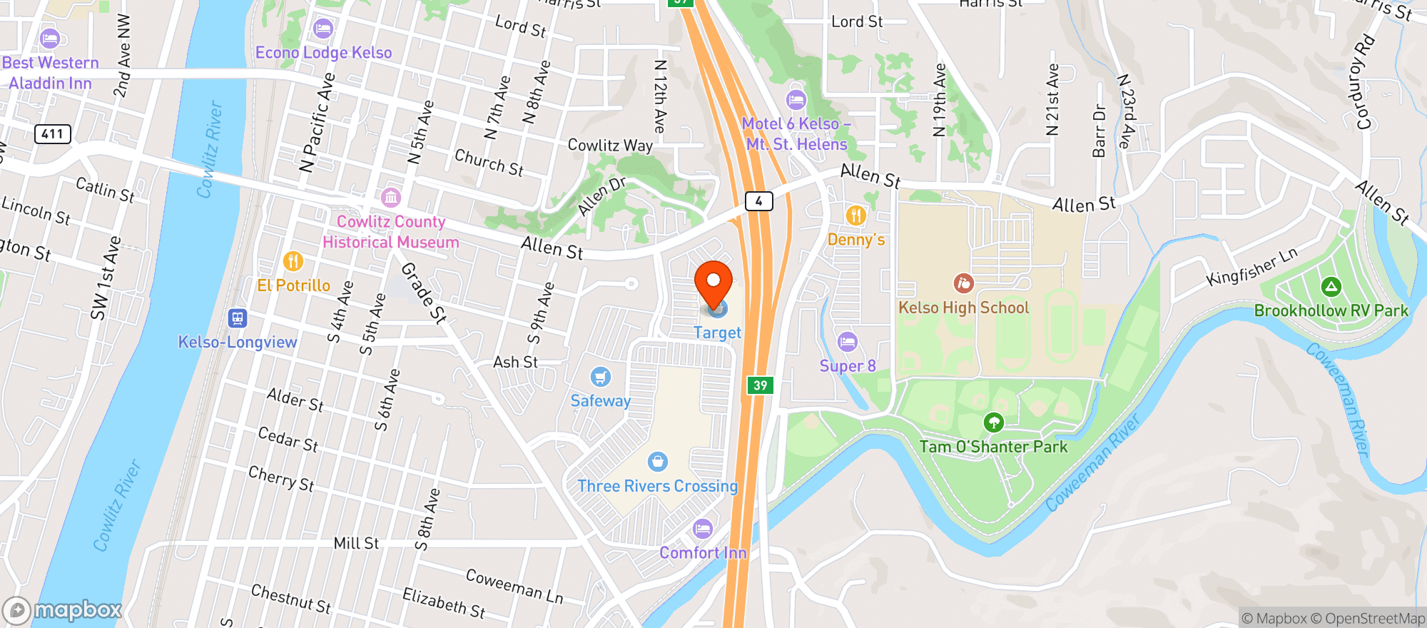 Map showing Target - Kelso