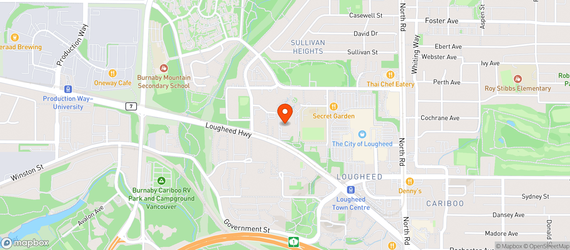 Map showing Lougheed Village Bar & Grill