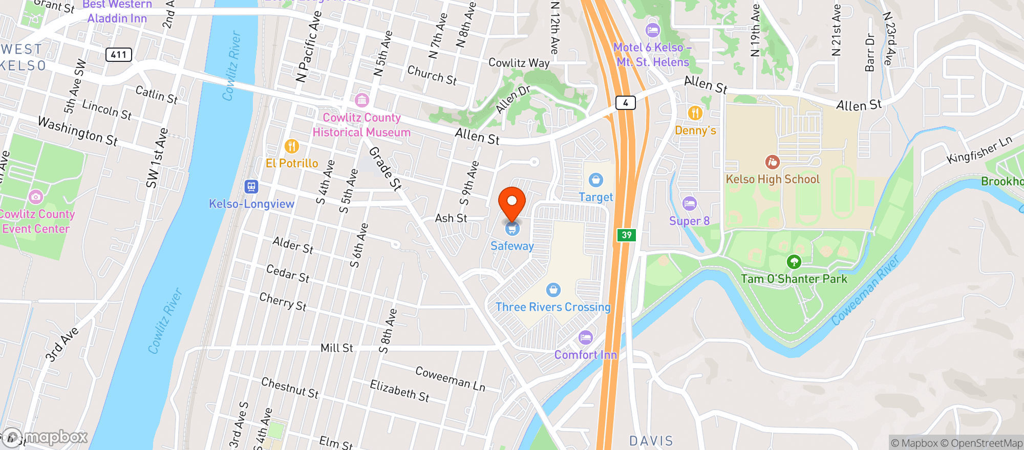 Map showing Safeway #2637 Kelso