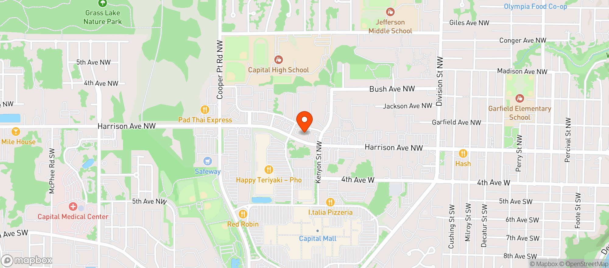 Map showing Brewery City Pizza