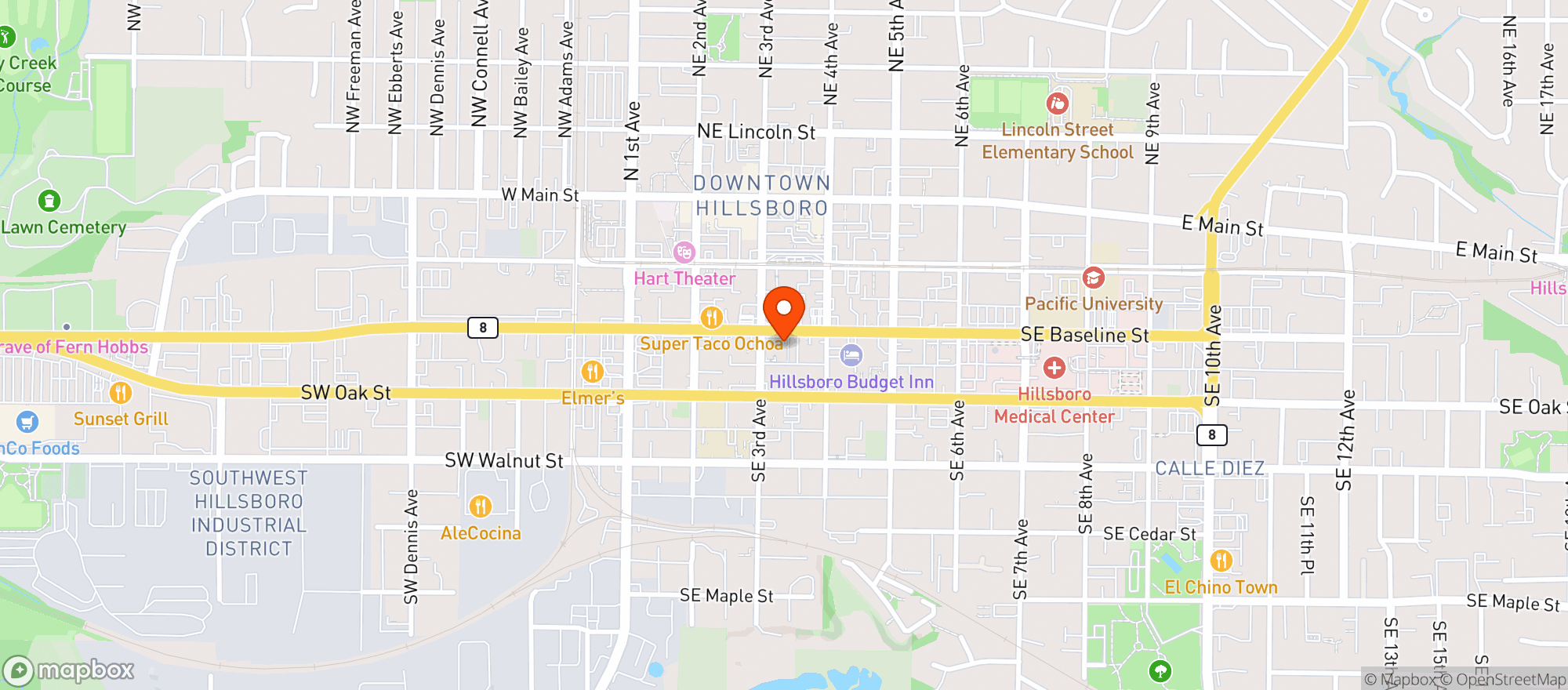 Map showing Hillsboro Downtown Station